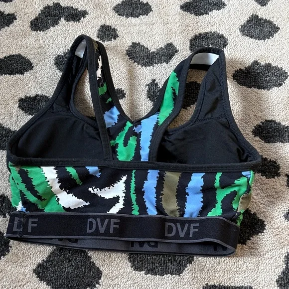 Diane Von Furstenberg Black and Green Patterned Sports Bra - Picture 2 of 4